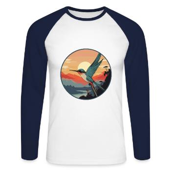 Colibri coloré aquarelle dessin animé kawaii animal de compagnie - T-shirt baseball manches longues Homme - blanc/marine - Devant - Nik (191cm)