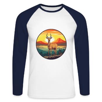 Impala Buntes Aquarell Cartoon Kawaii Tier - Unisex Baseballshirt langarm - Weiß/Navy - Vorne - Nik (191cm)
