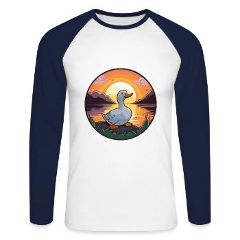 Canard Aquarelle Colorée Dessin Animé Kawaii Animal - T-shirt baseball manches longues Homme - blanc/marine - Devant - Nik (191cm)