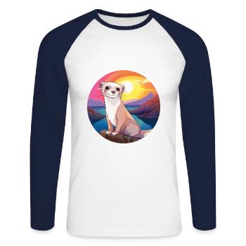 Ferret Colorful Watercolor Cartoon Kawaii Animal - Unisex Long Sleeve Baseball T-Shirt - white/navy - Front - Nik (191cm)