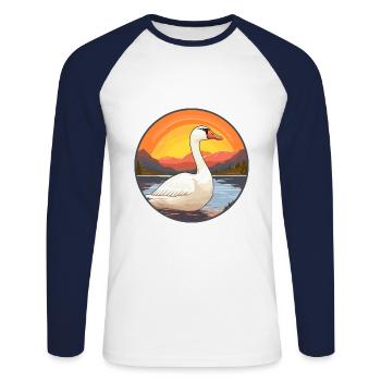 Goose Colorful Watercolor Cartoon Kawaii Animal - Unisex Long Sleeve Baseball T-Shirt - white/navy - Front - Nik (191cm)
