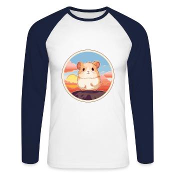 Hamster Buntes Aquarell Cartoon Kawaii Tier - Unisex Baseballshirt langarm - Weiß/Navy - Vorne - Nik (191cm)