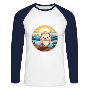 Igel Buntes Aquarell Cartoon Kawaii Tier - Unisex Baseballshirt langarm - Weiß/Navy - Vorne - Nik (191cm)