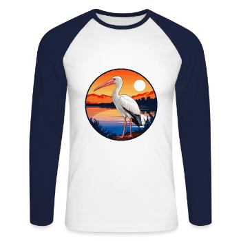 Ibis Colorful Watercolor Cartoon Kawaii Animal - Unisex Long Sleeve Baseball T-Shirt - white/navy - Front - Nik (191cm)