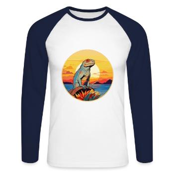 Iguana Colorful Watercolor Cartoon Kawaii Animal - Unisex Long Sleeve Baseball T-Shirt - white/navy - Front - Nik (191cm)