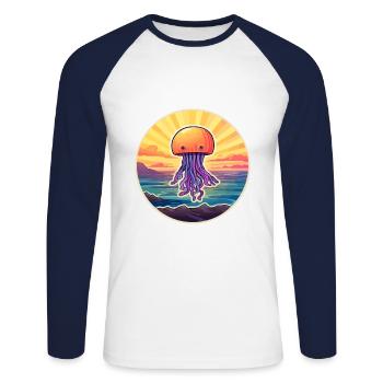 Méduse Aquarelle Colorée Dessin Animé Kawaii Pet - T-shirt baseball manches longues Homme - blanc/marine - Devant - Nik (191cm)