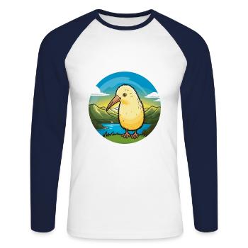 Kiwi Vogel Buntes Aquarell Cartoon Kawaii Haustier - Unisex Baseballshirt langarm - Weiß/Navy - Vorne - Nik (191cm)