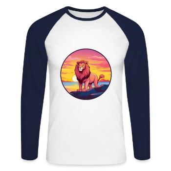 Lion Aquarelle Colorée Dessin Animé Kawaii Animal - T-shirt baseball manches longues Homme - blanc/marine - Devant - Nik (191cm)