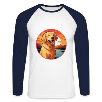 Golden Retriever Hund Bunte Aquarell-Karikatur - Unisex Baseballshirt langarm - Weiß/Navy - Vorne - Nik (191cm)