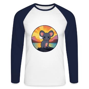 Mouse Colorful Watercolor Cartoon Kawaii Animal - Unisex Long Sleeve Baseball T-Shirt - white/navy - Front - Nik (191cm)