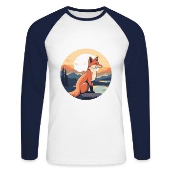 Fuchs Buntes Aquarell Cartoon Kawaii Tier - Unisex Baseballshirt langarm - Weiß/Navy - Vorne - Nik (191cm)