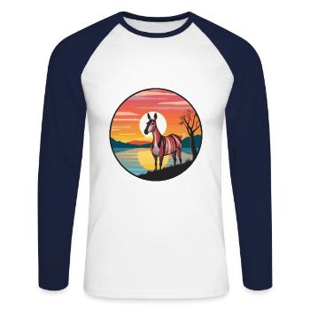 Okapi Colorful Watercolor Cartoon Kawaii Animal - Unisex Long Sleeve Baseball T-Shirt - white/navy - Front - Nik (191cm)