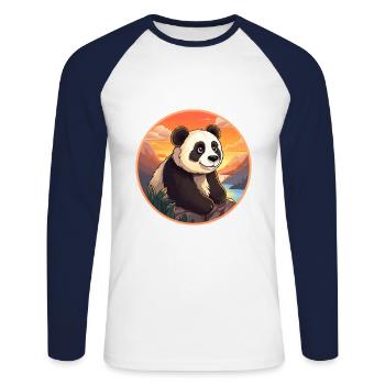 Panda Colorful Watercolor Cartoon Kawaii Animal - Unisex Long Sleeve Baseball T-Shirt - white/navy - Front - Nik (191cm)