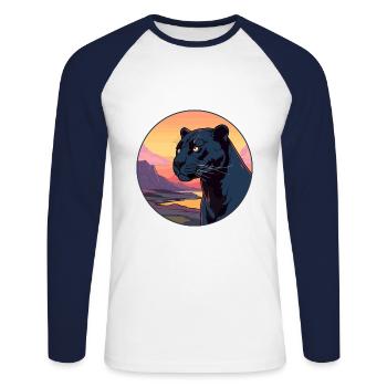 Panthère Aquarelle Colorée Dessin Animé Kawaii Animal - T-shirt baseball manches longues Homme - blanc/marine - Devant - Nik (191cm)