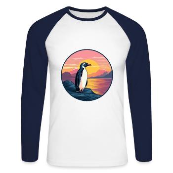 Penguin Colorful Watercolor Cartoon Kawaii Animal - Unisex Long Sleeve Baseball T-Shirt - white/navy - Front - Nik (191cm)