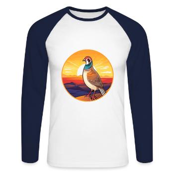 Perdrix coloré aquarelle dessin animé Kawaii animal de compagnie - T-shirt baseball manches longues Homme - blanc/marine - Devant - Nik (191cm)