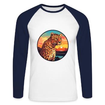 Leopard Colorful Watercolor Cartoon Kawaii Animal - Unisex Long Sleeve Baseball T-Shirt - white/navy - Front - Nik (191cm)