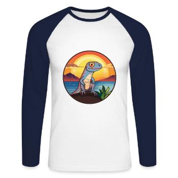 Lizard Colorful Watercolor Cartoon Kawaii Animal - Unisex Long Sleeve Baseball T-Shirt - white/navy - Front - Nik (191cm)