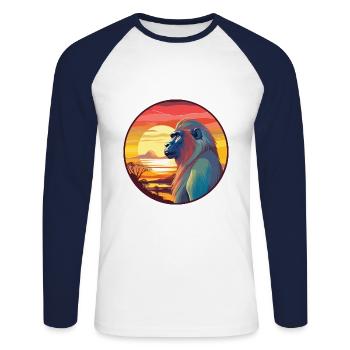 Mandrill Aquarelle Colorée Dessin Animé Kawaii Animal - T-shirt baseball manches longues Homme - blanc/marine - Devant - Nik (191cm)