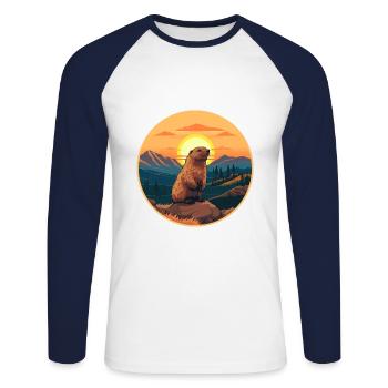 Und täglich grüßt das Murmeltier bunte Aquarell-Karikatur Kawaii Haustier - Unisex Baseballshirt langarm - Weiß/Navy - Vorne - Nik (191cm)