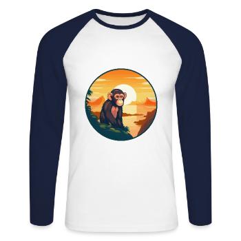 Monkey Colorful Watercolor Cartoon Kawaii Animal - Unisex Long Sleeve Baseball T-Shirt - white/navy - Front - Nik (191cm)