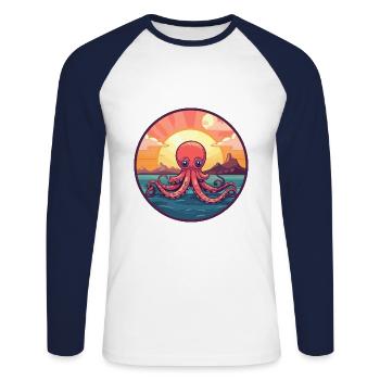 Oktopus Buntes Aquarell Cartoon Kawaii Tier - Unisex Baseballshirt langarm - Weiß/Navy - Vorne - Nik (191cm)