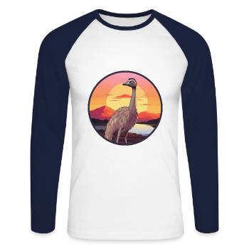 Strauß buntes Aquarell Cartoon Kawaii Tier - Unisex Baseballshirt langarm - Weiß/Navy - Vorne - Nik (191cm)