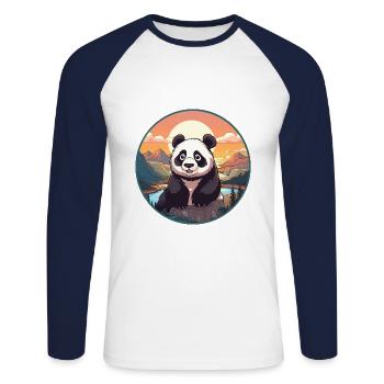 Panda Buntes Aquarell Cartoon Kawaii Tier - Unisex Baseballshirt langarm - Weiß/Navy - Vorne - Nik (191cm)