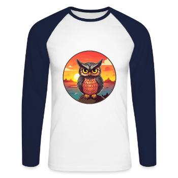 Eule buntes Aquarell Cartoon Kawaii Tier - Unisex Baseballshirt langarm - Weiß/Navy - Vorne - Nik (191cm)