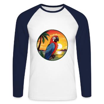 Parrot Colorful Watercolor Cartoon Kawaii Animal - Unisex Long Sleeve Baseball T-Shirt - white/navy - Front - Nik (191cm)
