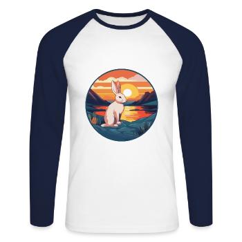 Rabbit Colorful Watercolor Cartoon Kawaii Animal - Unisex Long Sleeve Baseball T-Shirt - white/navy - Front - Nik (191cm)