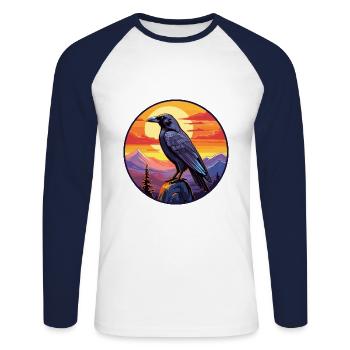 Raven Colorful Watercolor Cartoon Kawaii Animal - Unisex Long Sleeve Baseball T-Shirt - white/navy - Front - Nik (191cm)