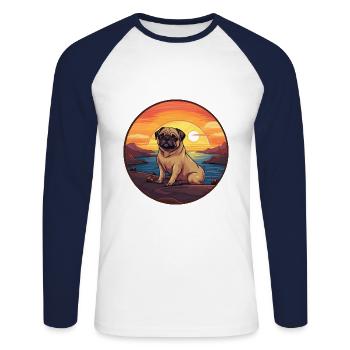 Mopshund buntes Aquarell Cartoon Kawaii Tier - Unisex Baseballshirt langarm - Weiß/Navy - Vorne - Nik (191cm)