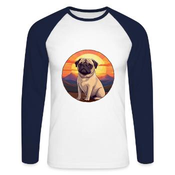 Mopshund buntes Aquarell Cartoon Kawaii Tier - Unisex Baseballshirt langarm - Weiß/Navy - Vorne - Nik (191cm)