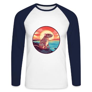 Rat Colorful Watercolor Cartoon Kawaii Animal - Unisex Long Sleeve Baseball T-Shirt - white/navy - Front - Nik (191cm)
