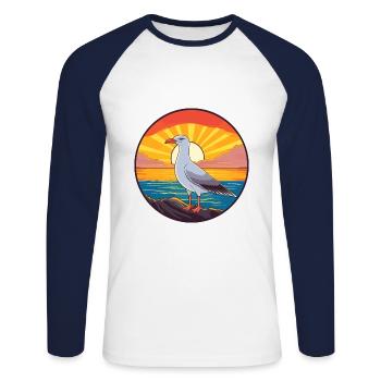 Mouette colorée aquarelle dessin animé kawaii Animal - T-shirt baseball manches longues Homme - blanc/marine - Devant - Nik (191cm)