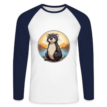 Skunk Aquarelle Colorée Dessin Animé Kawaii Animal - T-shirt baseball manches longues Homme - blanc/marine - Devant - Nik (191cm)