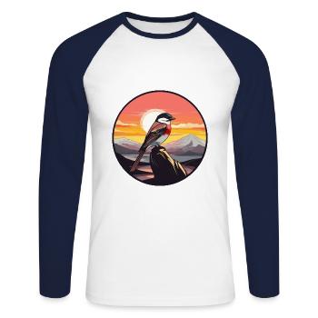Sparrow Colorful Watercolor Cartoon Kawaii Animal - Unisex Long Sleeve Baseball T-Shirt - white/navy - Front - Nik (191cm)