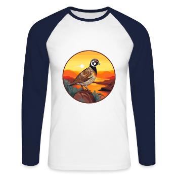 Quail Colorful Watercolor Cartoon Kawaii Animal - Unisex Long Sleeve Baseball T-Shirt - white/navy - Front - Nik (191cm)
