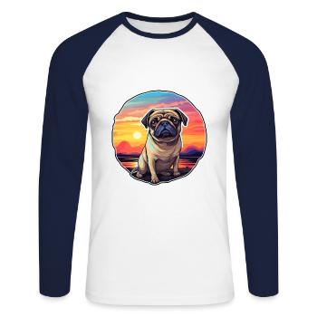Mopshund buntes Aquarell Cartoon Kawaii Tier - Unisex Baseballshirt langarm - Weiß/Navy - Vorne - Nik (191cm)