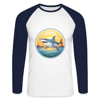 Requin Aquarelle Colorée Dessin Animé Kawaii Animal - T-shirt baseball manches longues Homme - blanc/marine - Devant - Nik (191cm)