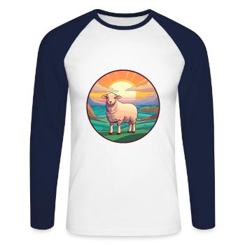 Schaf Buntes Aquarell Cartoon Kawaii Tier - Unisex Baseballshirt langarm - Weiß/Navy - Vorne - Nik (191cm)