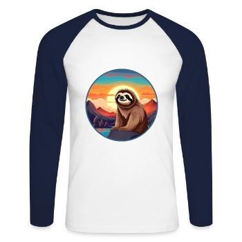 Faultier buntes Aquarell Cartoon Kawaii Tier - Unisex Baseballshirt langarm - Weiß/Navy - Vorne - Nik (191cm)