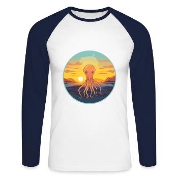 Squid Colorful Watercolor Cartoon Kawaii Animal - Unisex Long Sleeve Baseball T-Shirt - white/navy - Front - Nik (191cm)