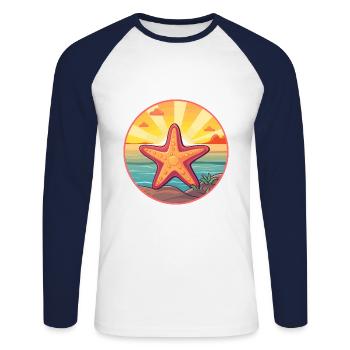 Étoile de mer coloré aquarelle dessin animé kawaii Animal - T-shirt baseball manches longues Homme - blanc/marine - Devant - Nik (191cm)