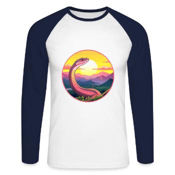 Schlange bunte Aquarell-Karikatur Kawaii-Tier - Unisex Baseballshirt langarm - Weiß/Navy - Vorne - Nik (191cm)