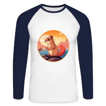 Squirrel Colorful Watercolor Cartoon Kawaii Animal - Unisex Long Sleeve Baseball T-Shirt - white/navy - Front - Nik (191cm)