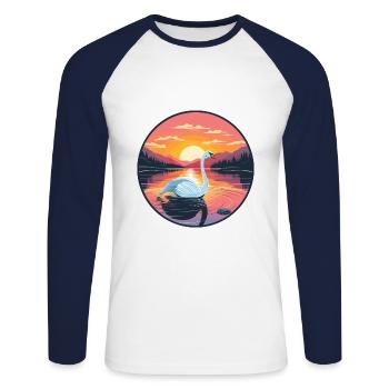 Cygne Aquarelle Colorée Dessin Animé Kawaii Animal - T-shirt baseball manches longues Homme - blanc/marine - Devant - Nik (191cm)