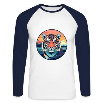 Tiger Colorful Watercolor Cartoon Kawaii Animal - Unisex Long Sleeve Baseball T-Shirt - white/navy - Front - Nik (191cm)