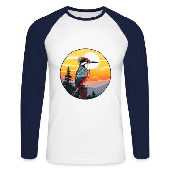 Pic Aquarelle Colorée Dessin Animé Kawaii Pet - T-shirt baseball manches longues Homme - blanc/marine - Devant - Nik (191cm)